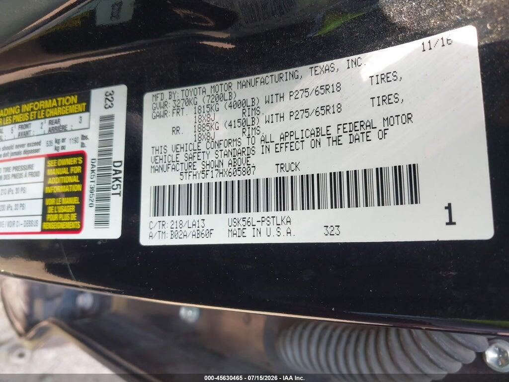 5TFHY5F17HX605807 2017 TOYOTA TUNDRA photo no. 9