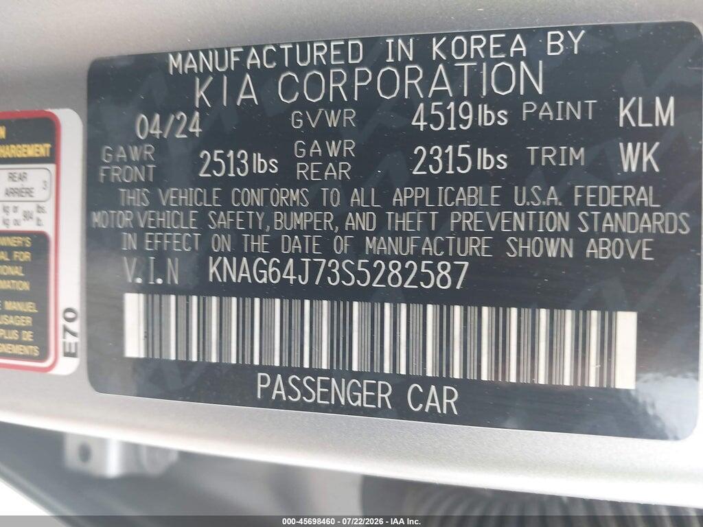 KNAG64J73S5282587 2025 KIA K5 photo no. 9