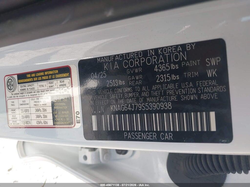 KNAG64J79S5390938 2025 KIA K5 photo no. 9