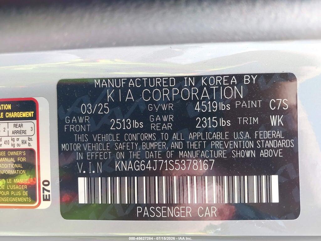 KNAG64J71S5378167 2025 KIA K5 photo no. 9