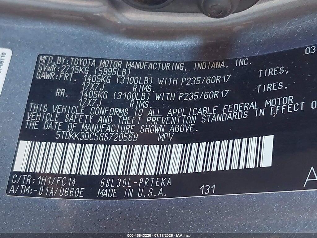 5TDKK3DC5GS720569 2016 TOYOTA SIENNA photo no. 9