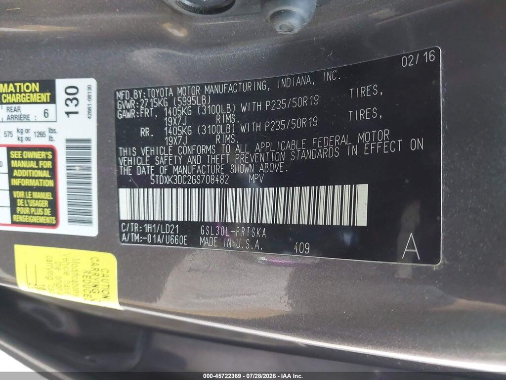 5TDXK3DC2GS708482 2016 TOYOTA SIENNA photo no. 9