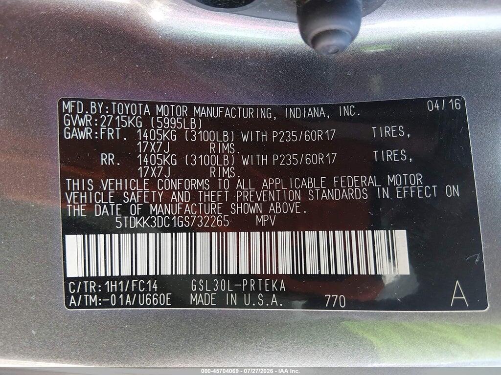 5TDKK3DC1GS732265 2016 TOYOTA SIENNA photo no. 9