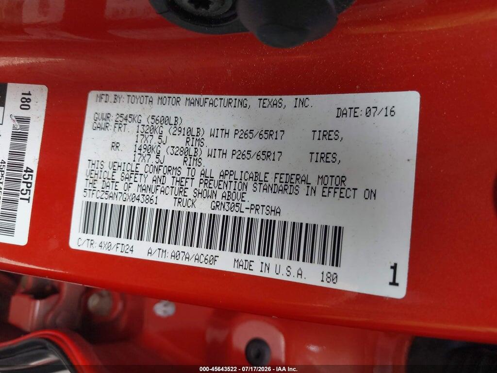 5TFCZ5AN7GX043861 2016 TOYOTA TACOMA photo no. 9
