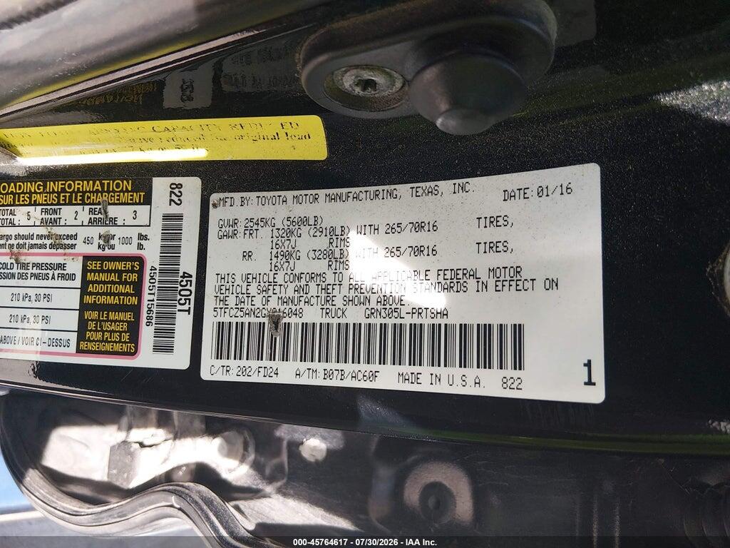 5TFCZ5AN2GX016048 2016 TOYOTA TACOMA photo no. 9