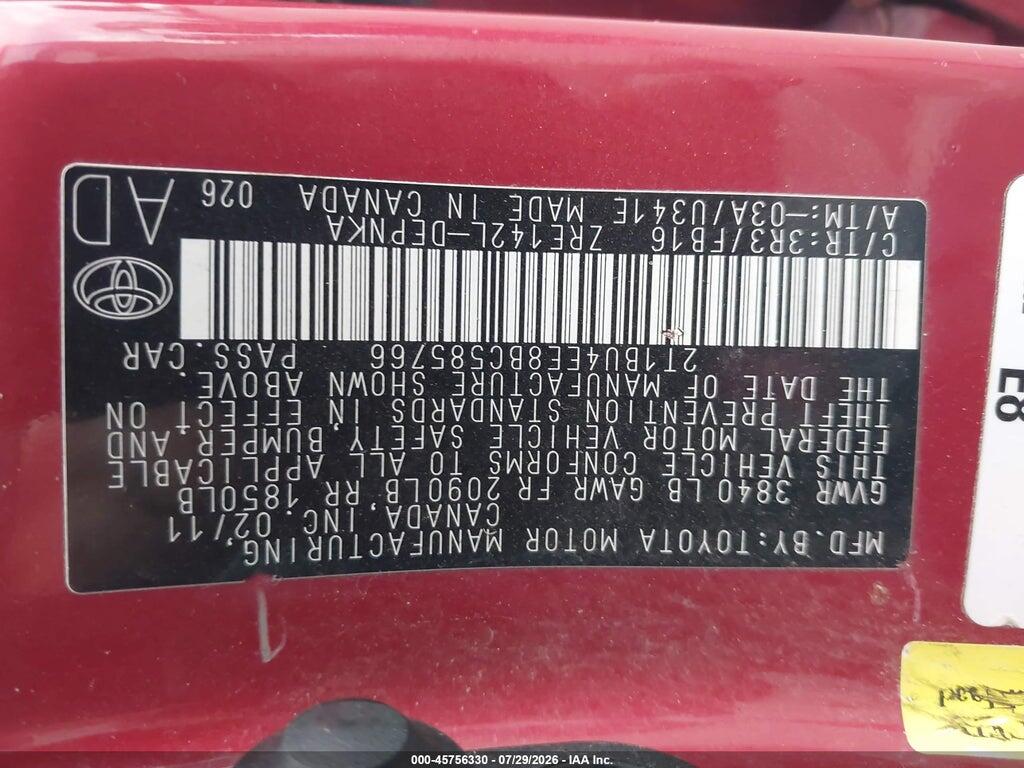 2T1BU4EE8BC585766 2011 TOYOTA COROLLA photo no. 9