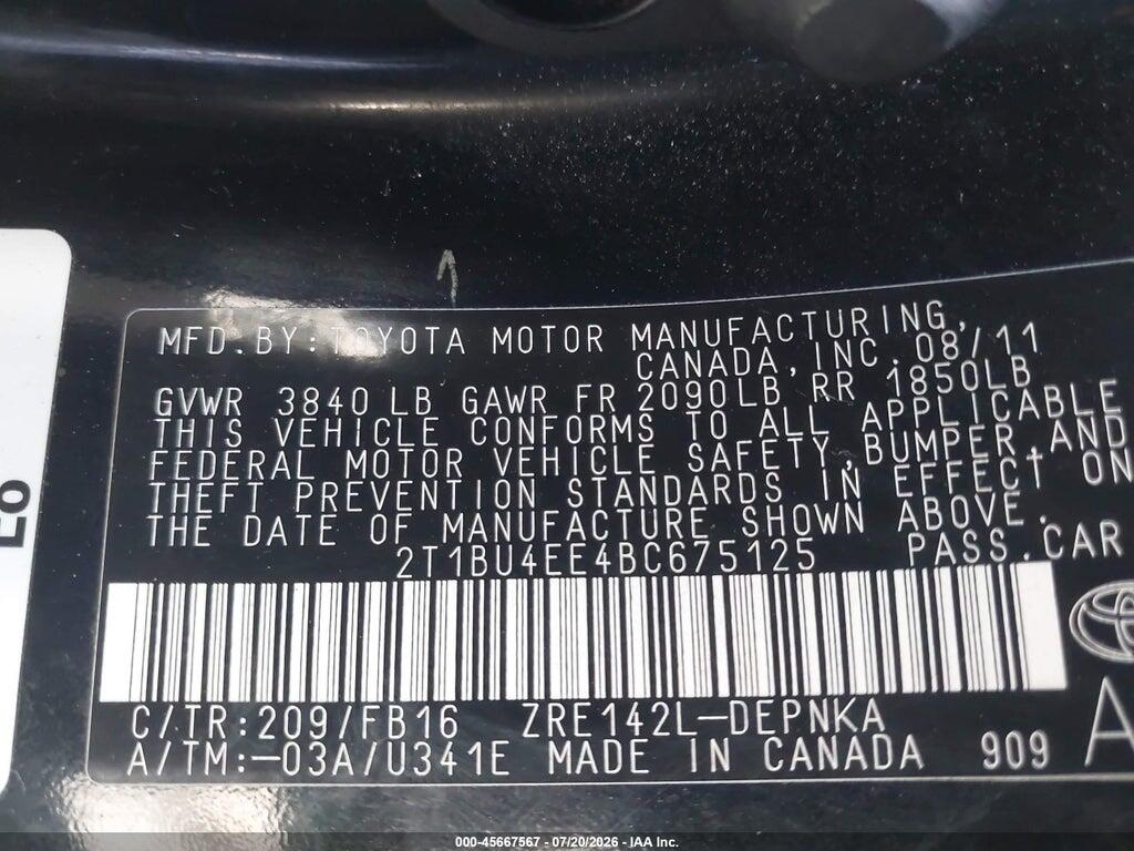 2T1BU4EE4BC675125 2011 TOYOTA COROLLA photo no. 9