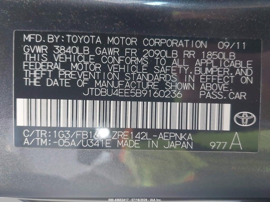 JTDBU4EE5B9160236 2011 TOYOTA COROLLA photo no. 9