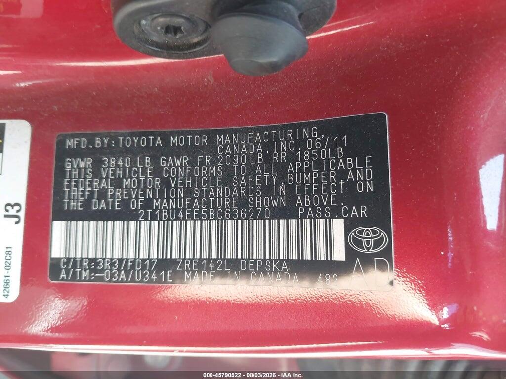 2T1BU4EE5BC636270 2011 TOYOTA COROLLA photo no. 9