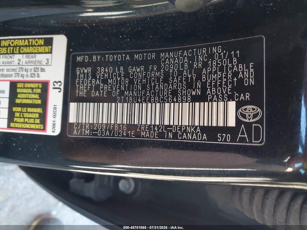 2T1BU4EE8BC564898 2011 TOYOTA COROLLA photo no. 9