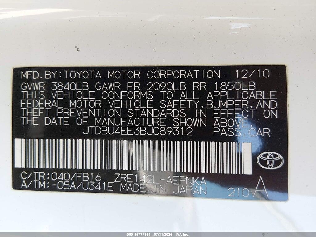 JTDBU4EE3BJ089312 2011 TOYOTA COROLLA photo no. 9