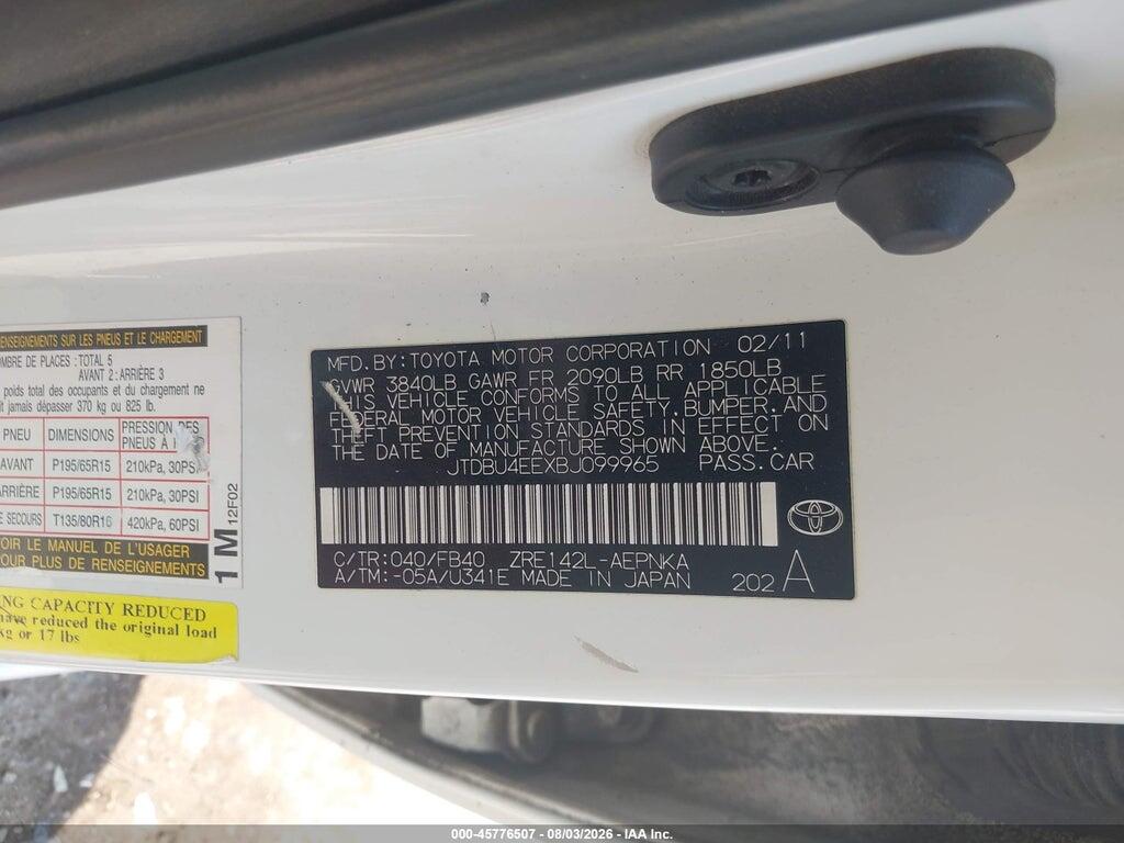 JTDBU4EEXBJ099965 2011 TOYOTA COROLLA photo no. 9