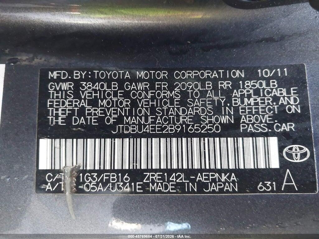 JTDBU4EE2B9165250 2011 TOYOTA COROLLA photo no. 9