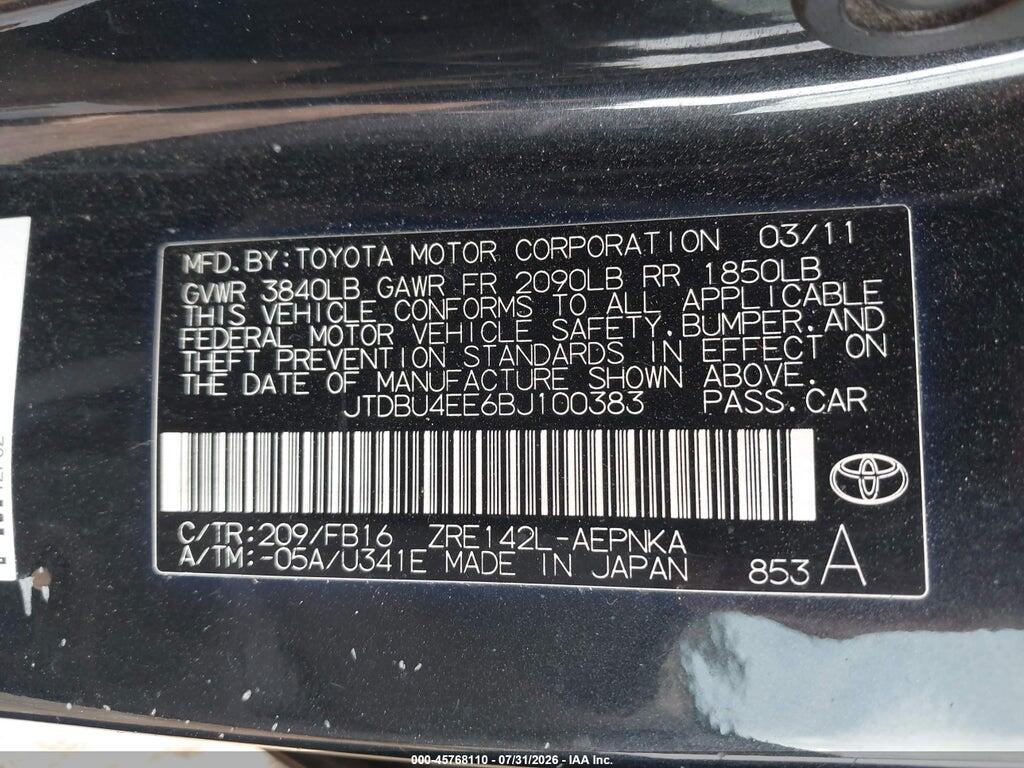 JTDBU4EE6BJ100383 2011 TOYOTA COROLLA photo no. 9
