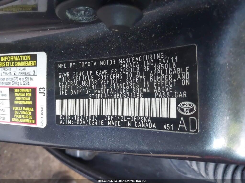 2T1BU4EE8BC621486 2011 TOYOTA COROLLA photo no. 9