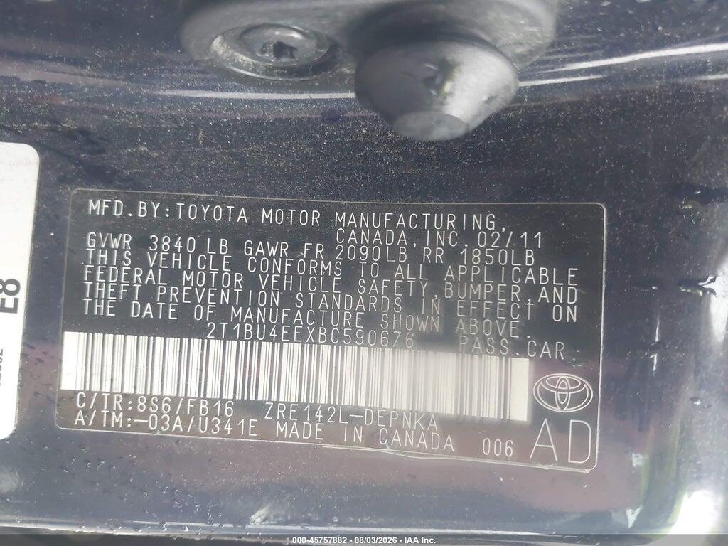 2T1BU4EEXBC590676 2011 TOYOTA COROLLA photo no. 9