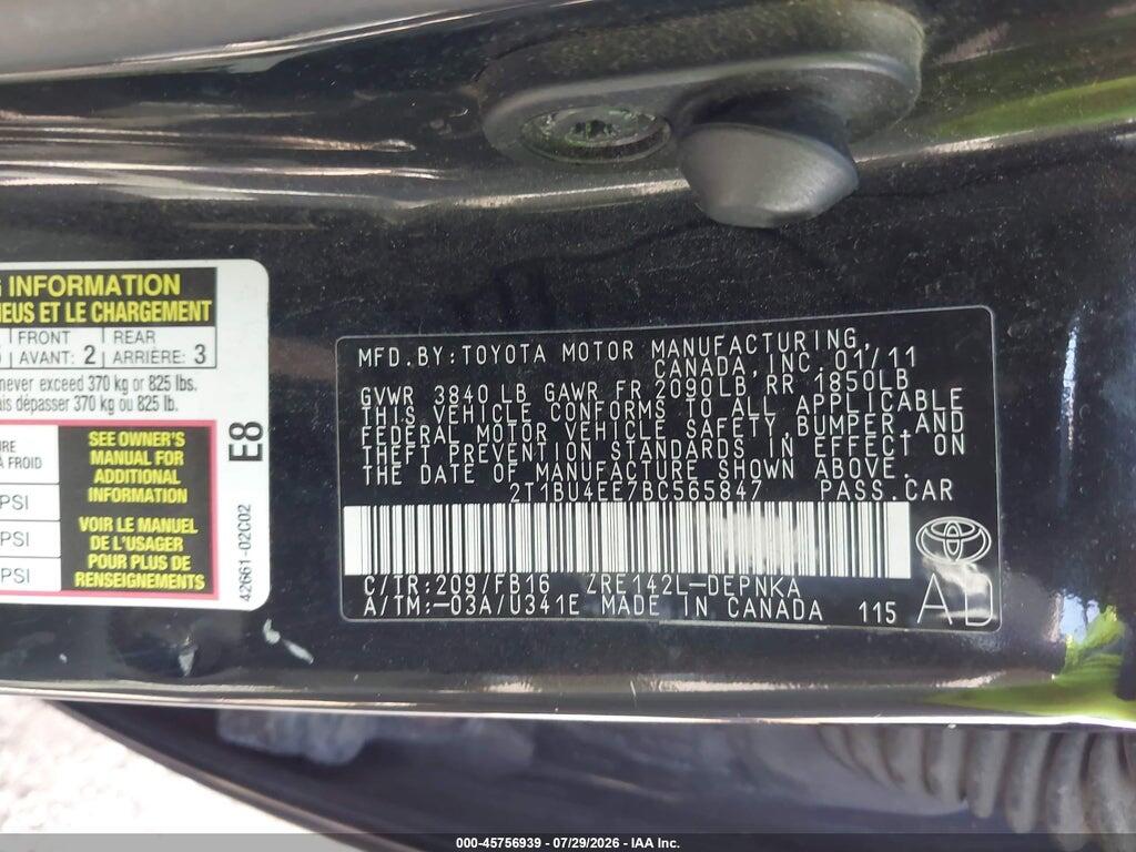 2T1BU4EE7BC565847 2011 TOYOTA COROLLA photo no. 9