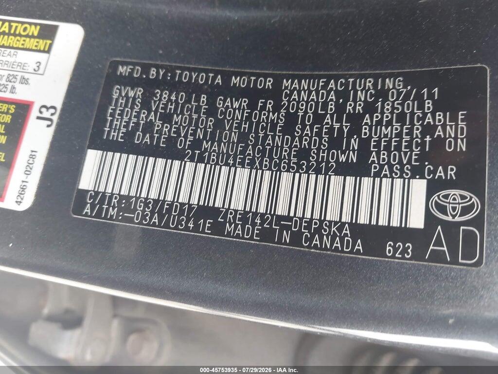 2T1BU4EEXBC653212 2011 TOYOTA COROLLA photo no. 9