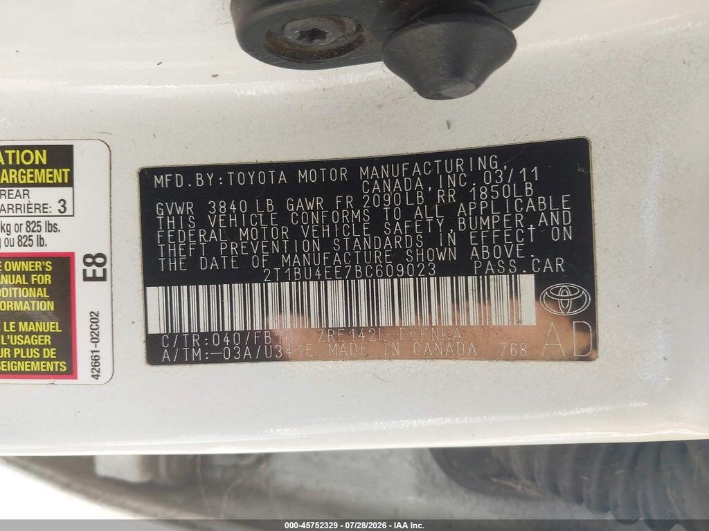2T1BU4EE7BC609023 2011 TOYOTA COROLLA photo no. 9