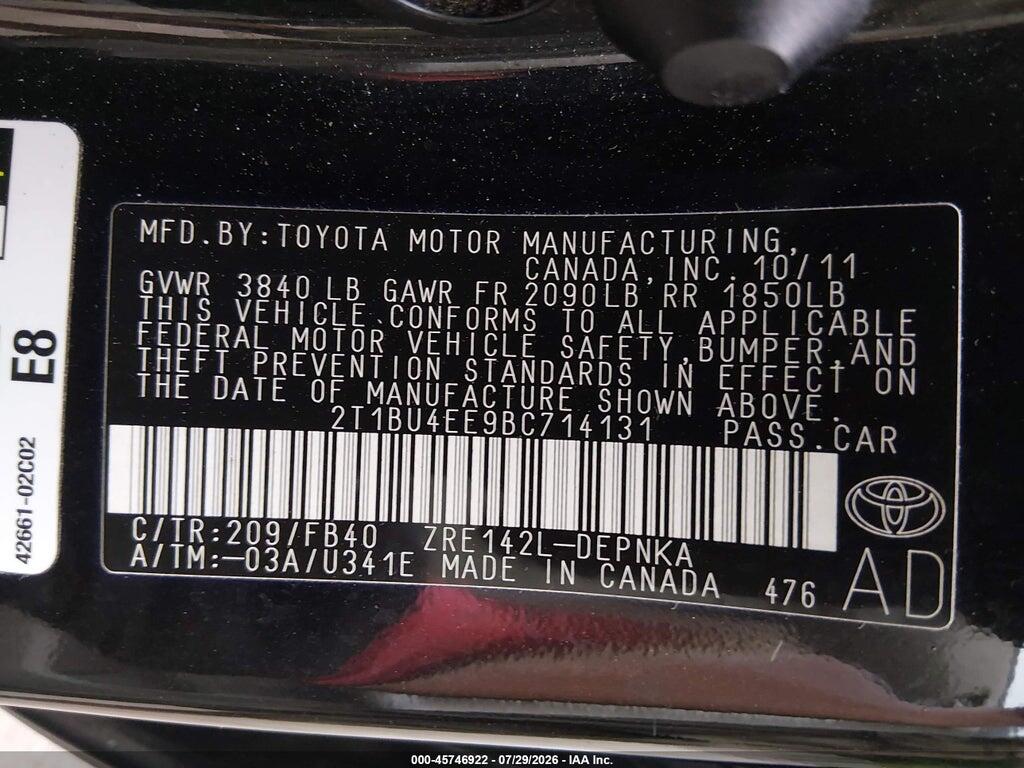 2T1BU4EE9BC714131 2011 TOYOTA COROLLA photo no. 8