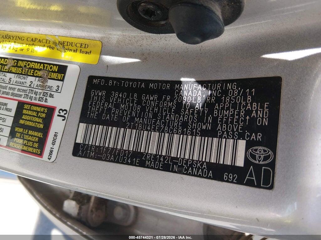 2T1BU4EE7BC681615 2011 TOYOTA COROLLA photo no. 9