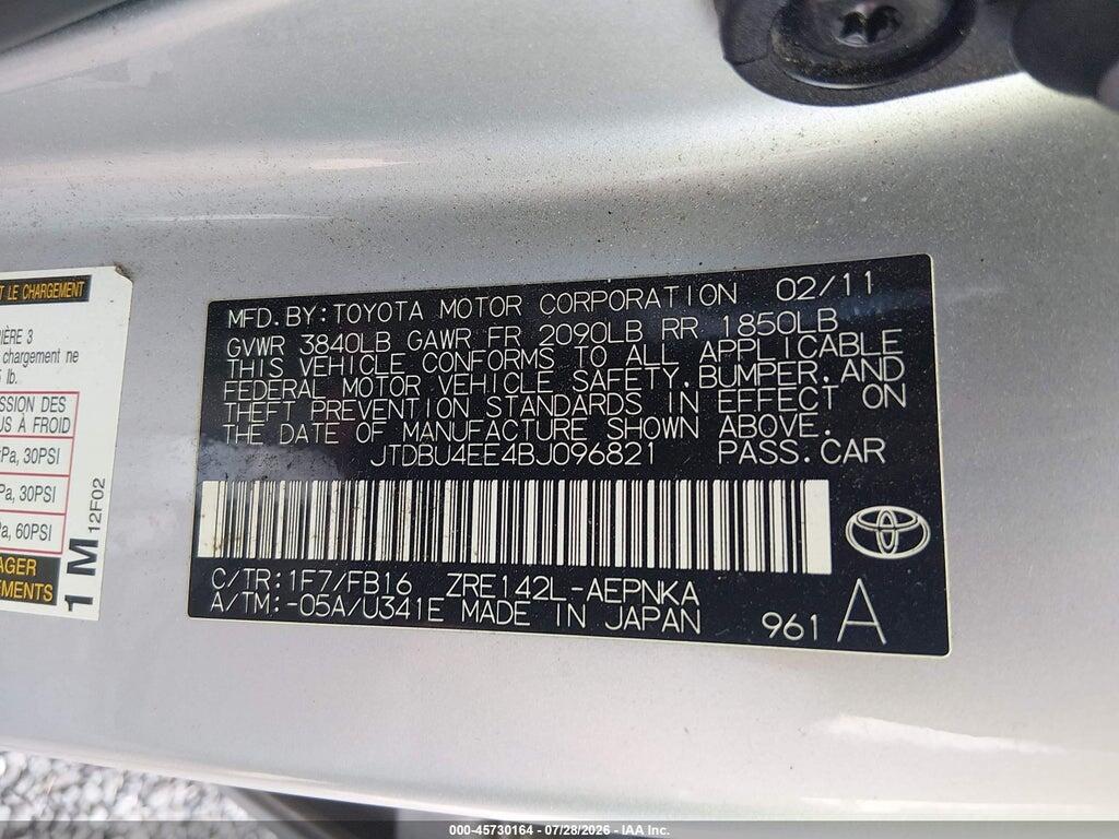 JTDBU4EE4BJ096821 2011 TOYOTA COROLLA photo no. 9
