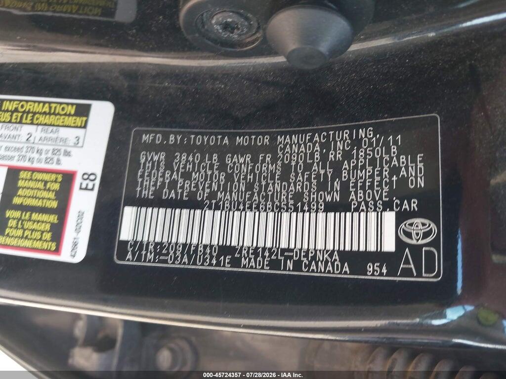 2T1BU4EE6BC551499 2011 TOYOTA COROLLA photo no. 9