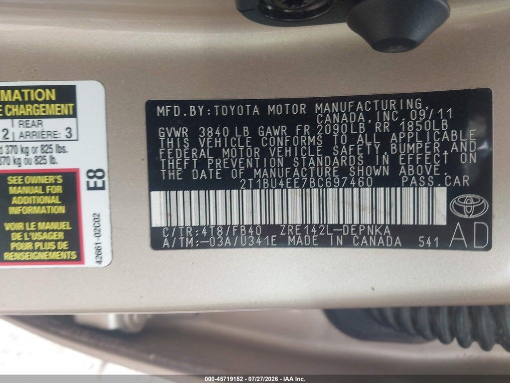 2T1BU4EE7BC697460 2011 TOYOTA COROLLA photo no. 9