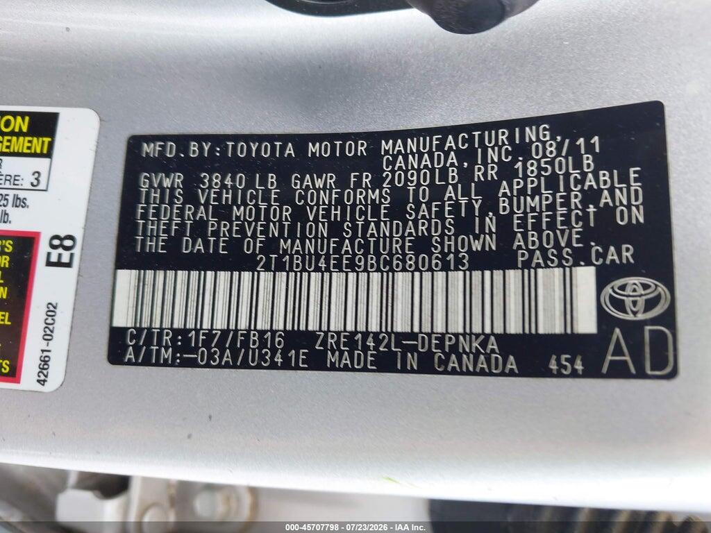2T1BU4EE9BC680613 2011 TOYOTA COROLLA photo no. 9