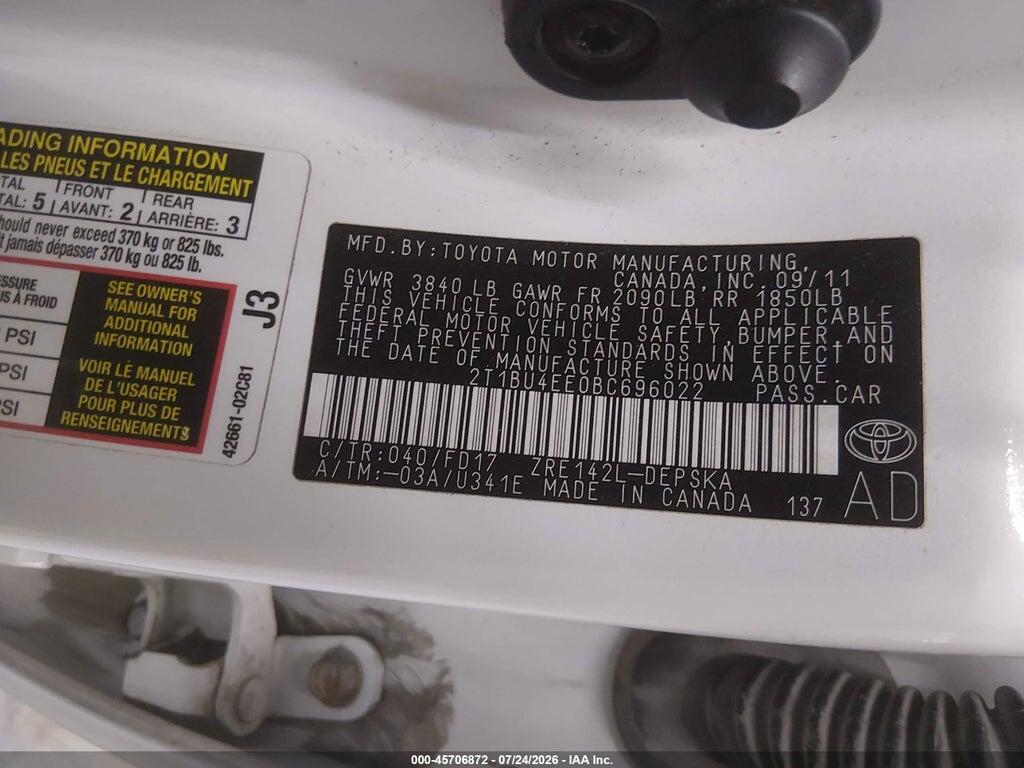 2T1BU4EE0BC696022 2011 TOYOTA COROLLA photo no. 9