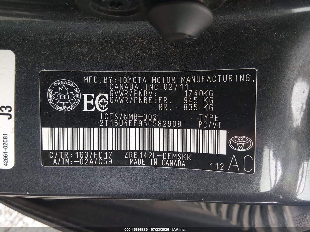 2T1BU4EE9BC582908 2011 TOYOTA COROLLA photo no. 9