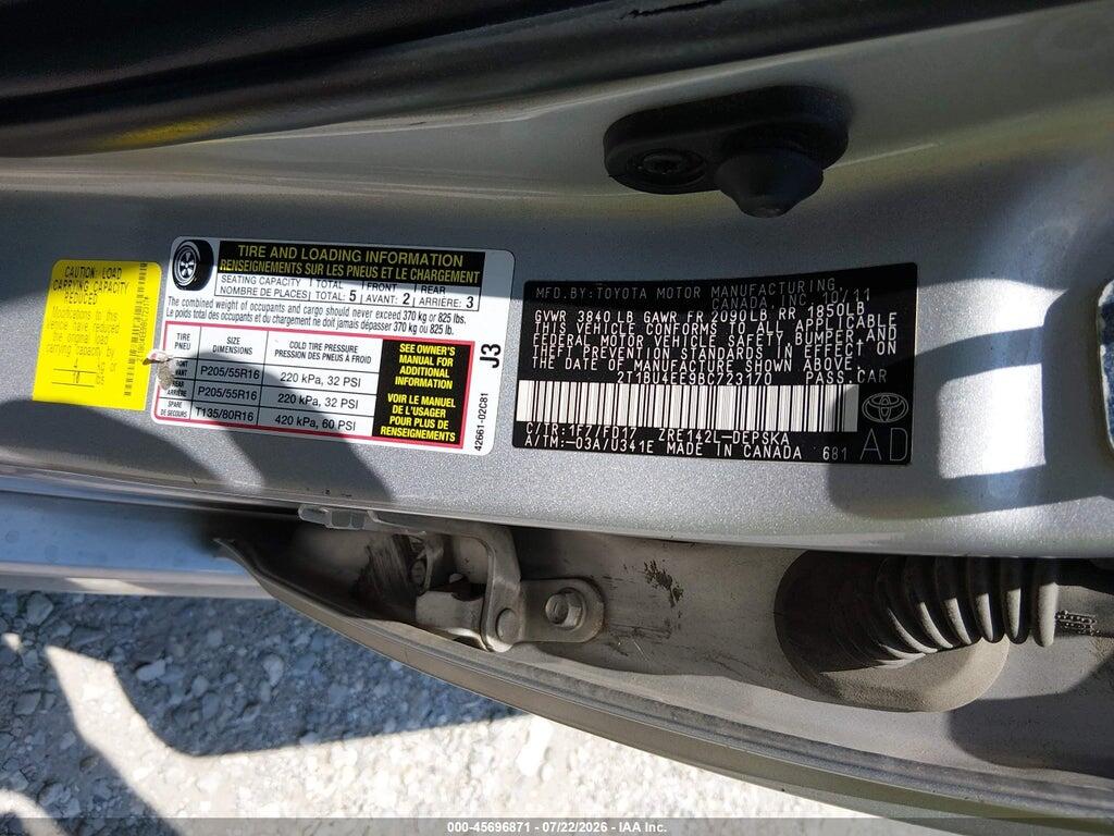 2T1BU4EE9BC723170 2011 TOYOTA COROLLA photo no. 9