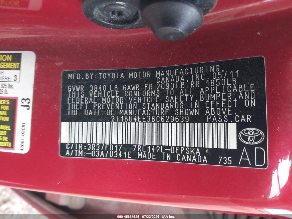 2T1BU4EE3BC629639 2011 TOYOTA COROLLA photo no. 9