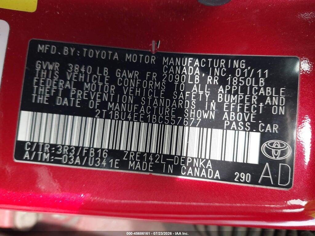 2T1BU4EE1BC557677 2011 TOYOTA COROLLA photo no. 9