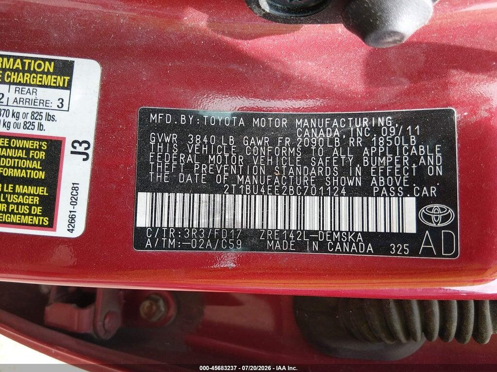2T1BU4EE2BC701124 2011 TOYOTA COROLLA photo no. 9