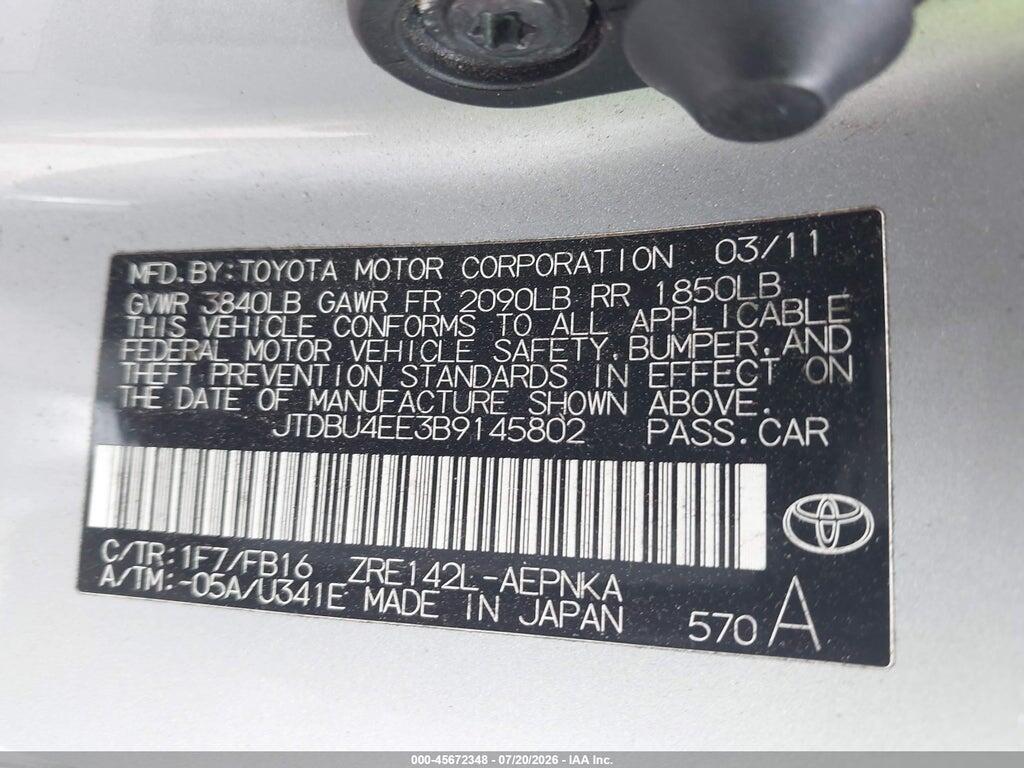 JTDBU4EE3B9145802 2011 TOYOTA COROLLA photo no. 9
