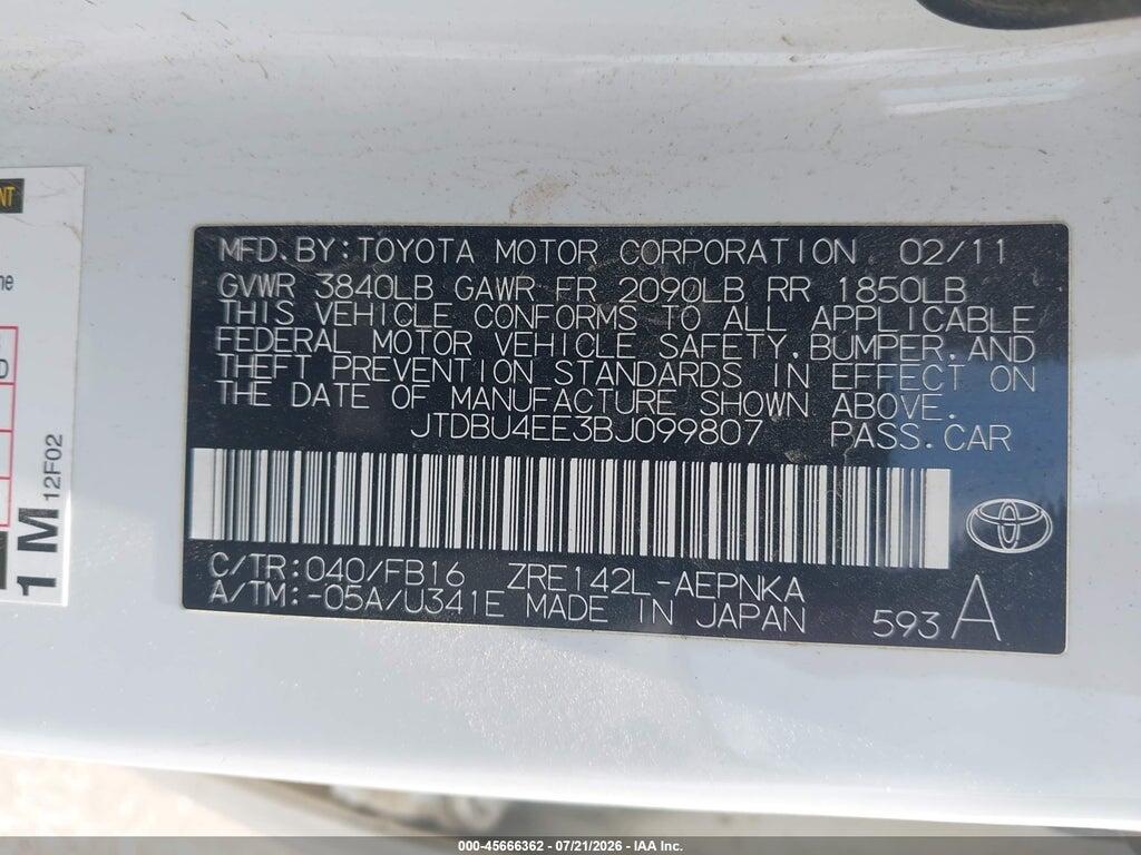JTDBU4EE3BJ099807 2011 TOYOTA COROLLA photo no. 9