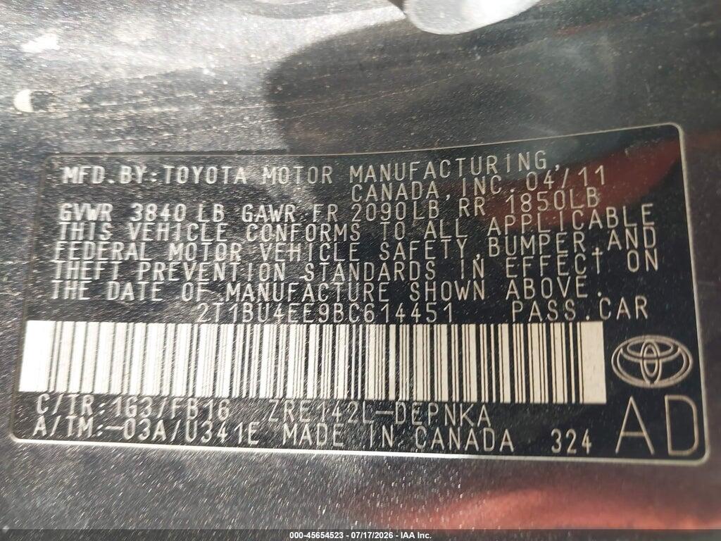 2T1BU4EE9BC614451 2011 TOYOTA COROLLA photo no. 9