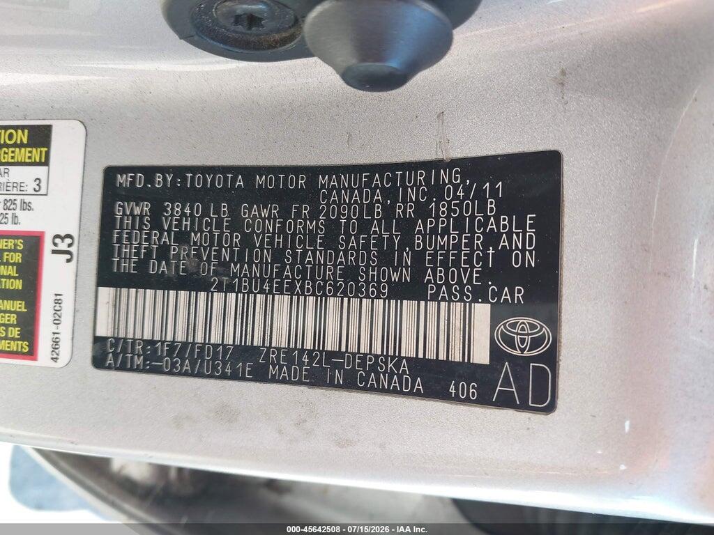 2T1BU4EEXBC620369 2011 TOYOTA COROLLA photo no. 9