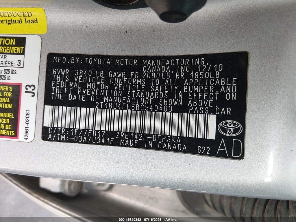 2T1BU4EE5BC540400 2011 TOYOTA COROLLA photo no. 9