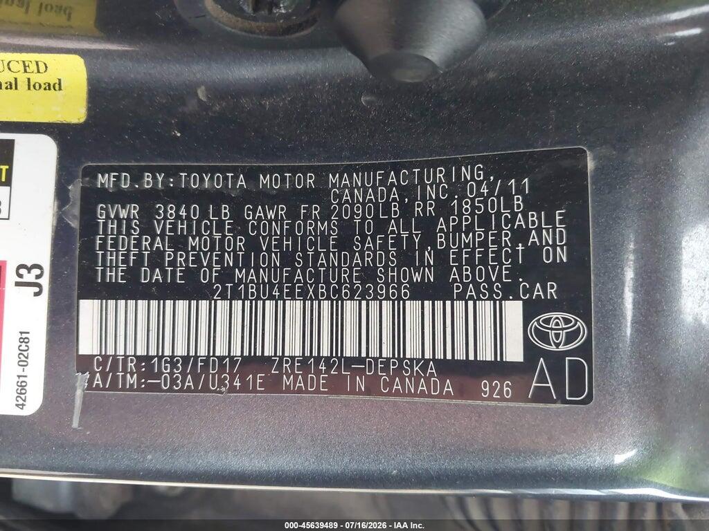 2T1BU4EEXBC623966 2011 TOYOTA COROLLA photo no. 9