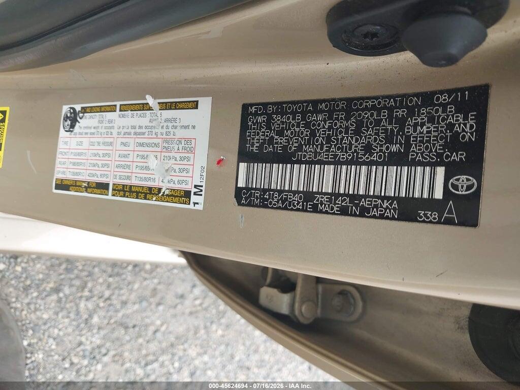 JTDBU4EE7B9156401 2011 TOYOTA COROLLA photo no. 9