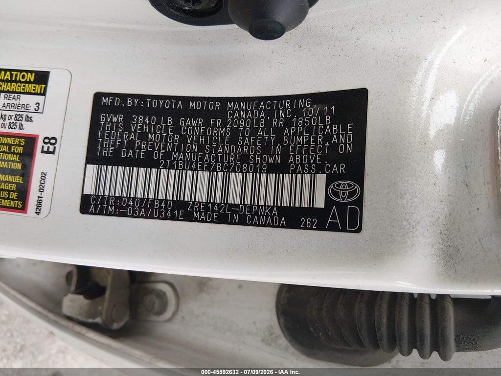 2T1BU4EE7BC708019 2011 TOYOTA COROLLA photo no. 9