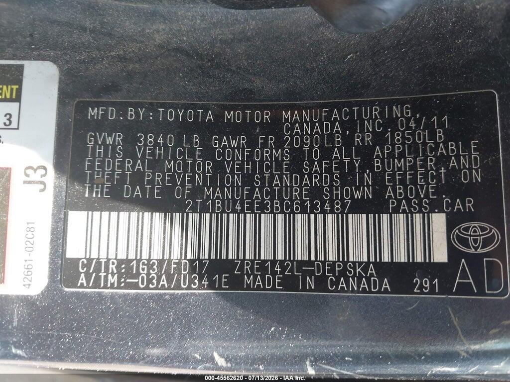 2T1BU4EE3BC613487 2011 TOYOTA COROLLA photo no. 9