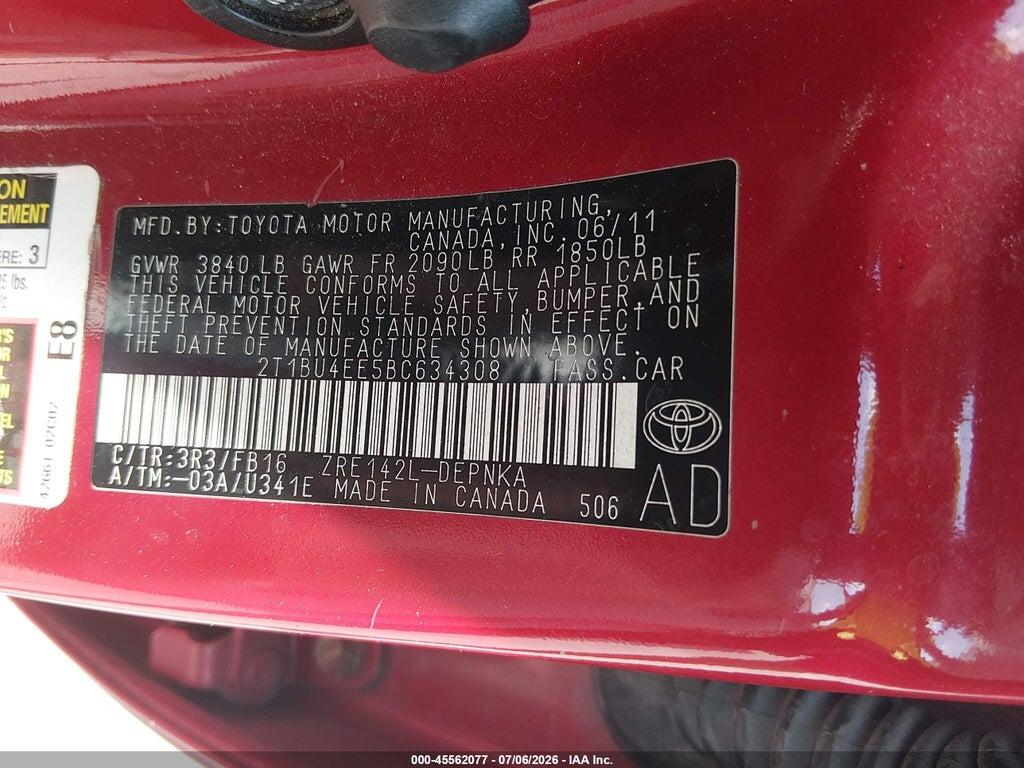 2T1BU4EE5BC634308 2011 TOYOTA COROLLA photo no. 9
