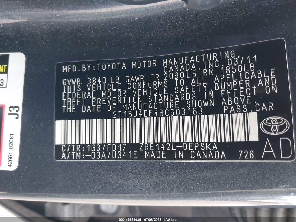 2T1BU4EE4BC603163 2011 TOYOTA COROLLA photo no. 9