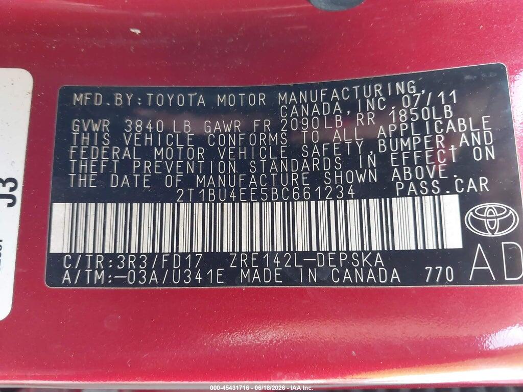2T1BU4EE5BC661234 2011 TOYOTA COROLLA photo no. 9
