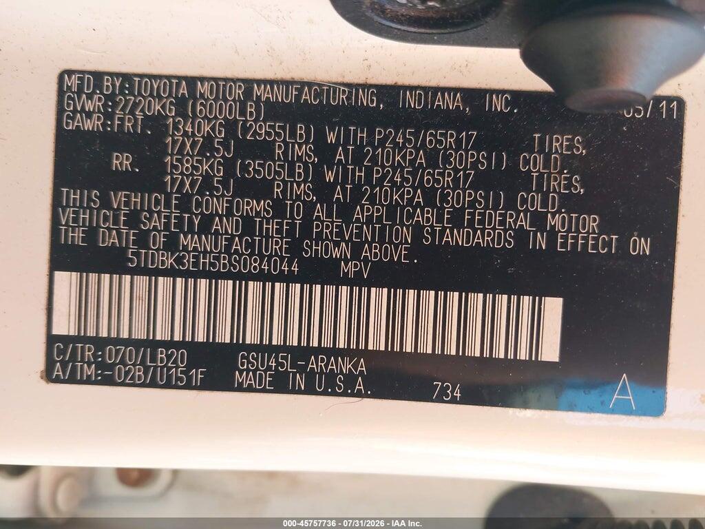 5TDBK3EH5BS084044 2011 TOYOTA HIGHLANDER photo no. 9