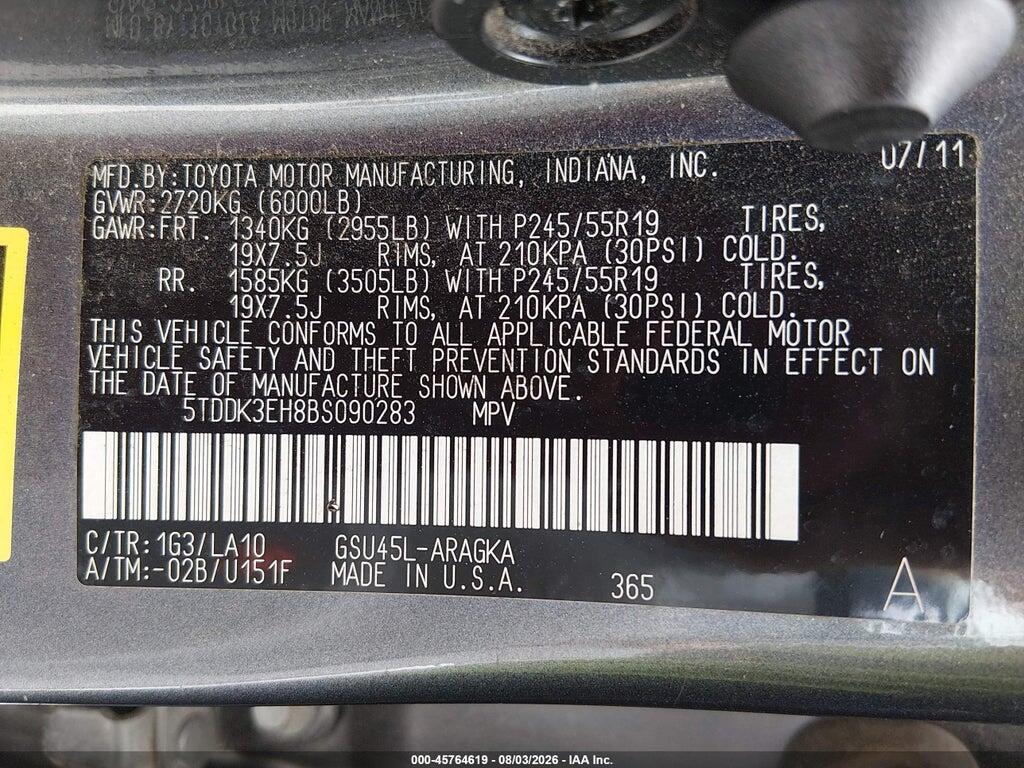 5TDDK3EH8BS090283 2011 TOYOTA HIGHLANDER photo no. 9