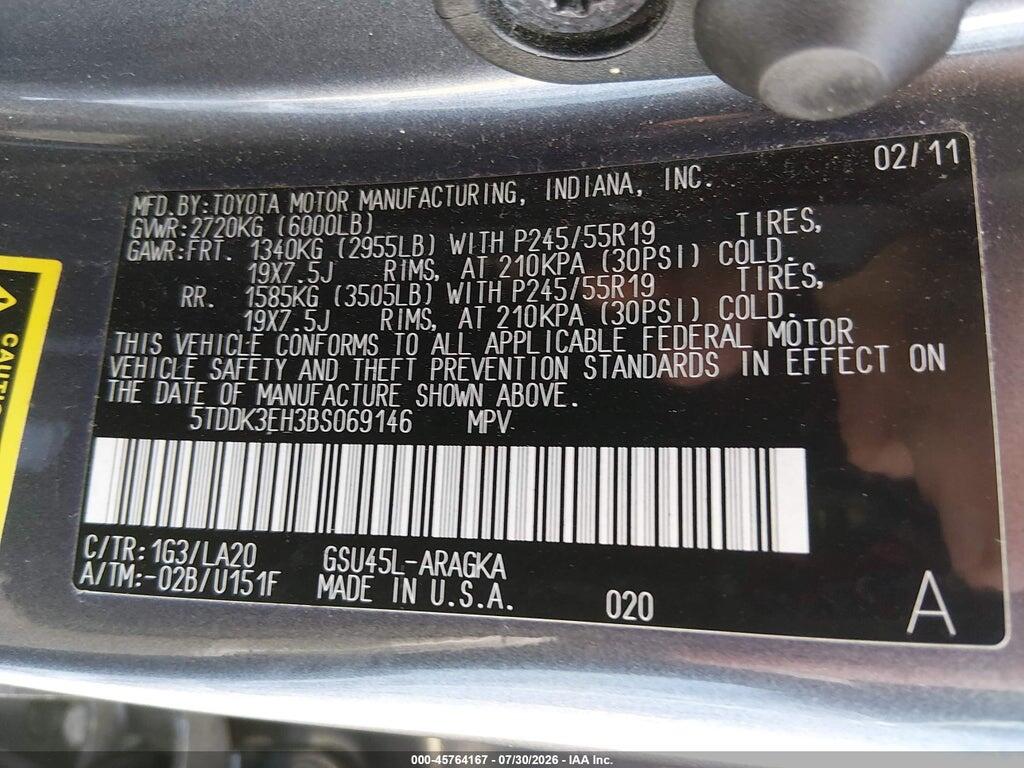 5TDDK3EH3BS069146 2011 TOYOTA HIGHLANDER photo no. 9